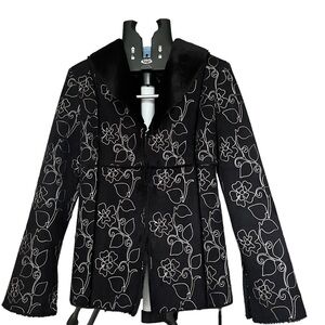 Prague Women's Faux Suede Fur Jacket Penny Lane Pea
Coat Sz S Black Embroidered